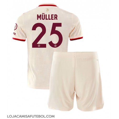 Camisa de Futebol Bayern Munich Thomas Muller #25 Equipamento Alternativo Infantil 2024-25 Manga Curta (+ Calças curtas)